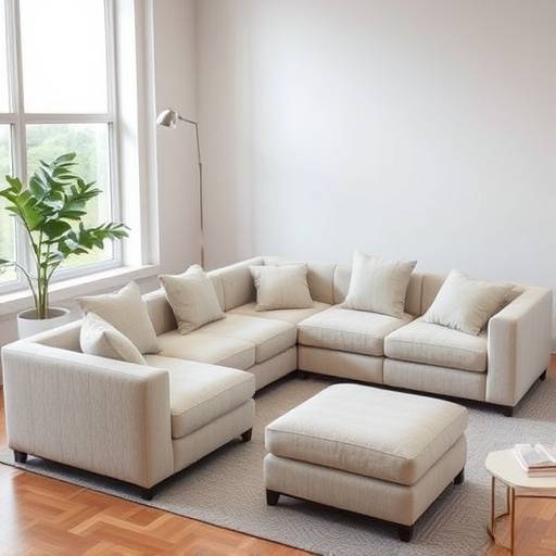 Custom modular sectional sofa with linen upholstery