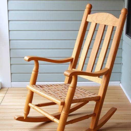Rocking chair with natural wood frame and woven seat